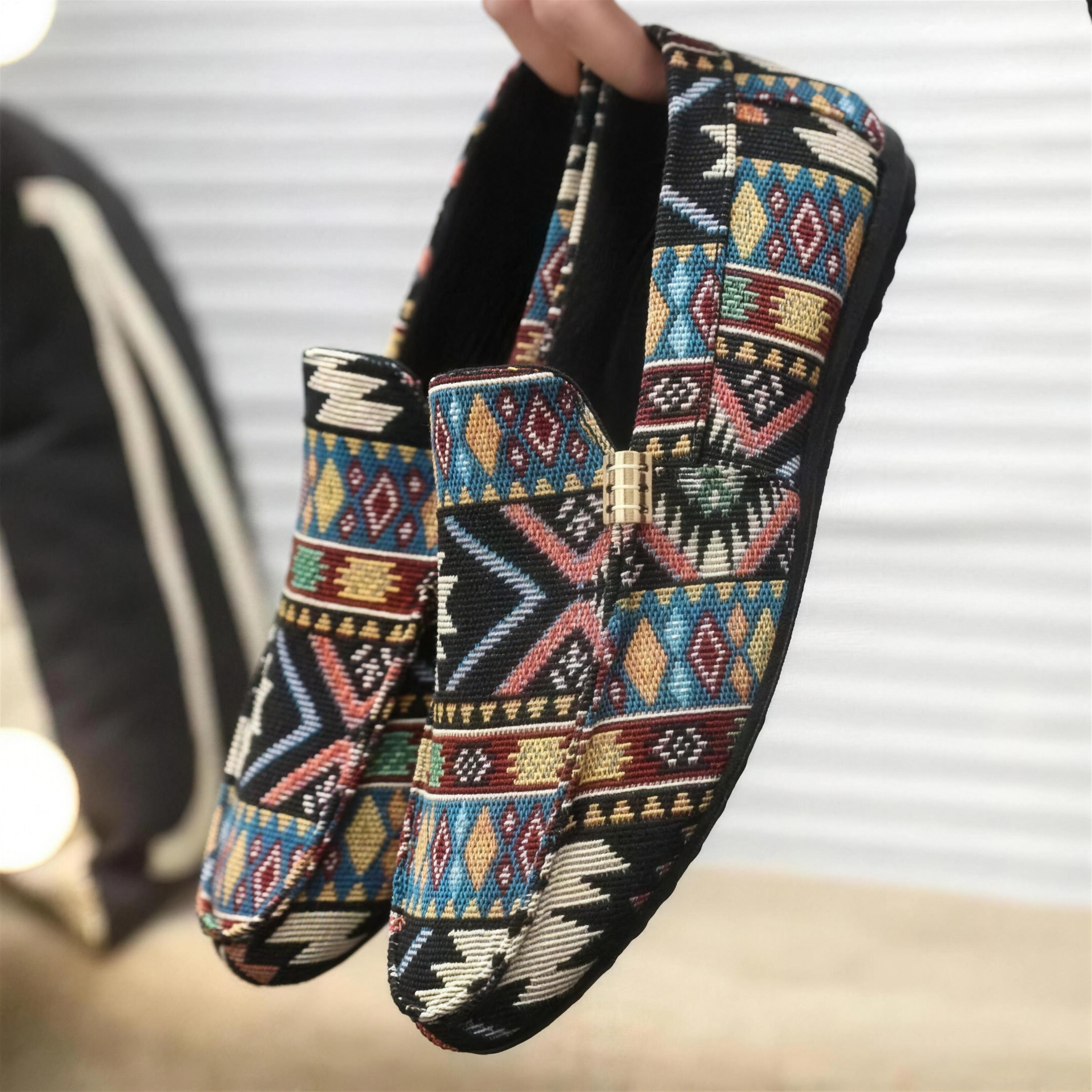 Hugo | Mocasines de tejido étnico - Negro