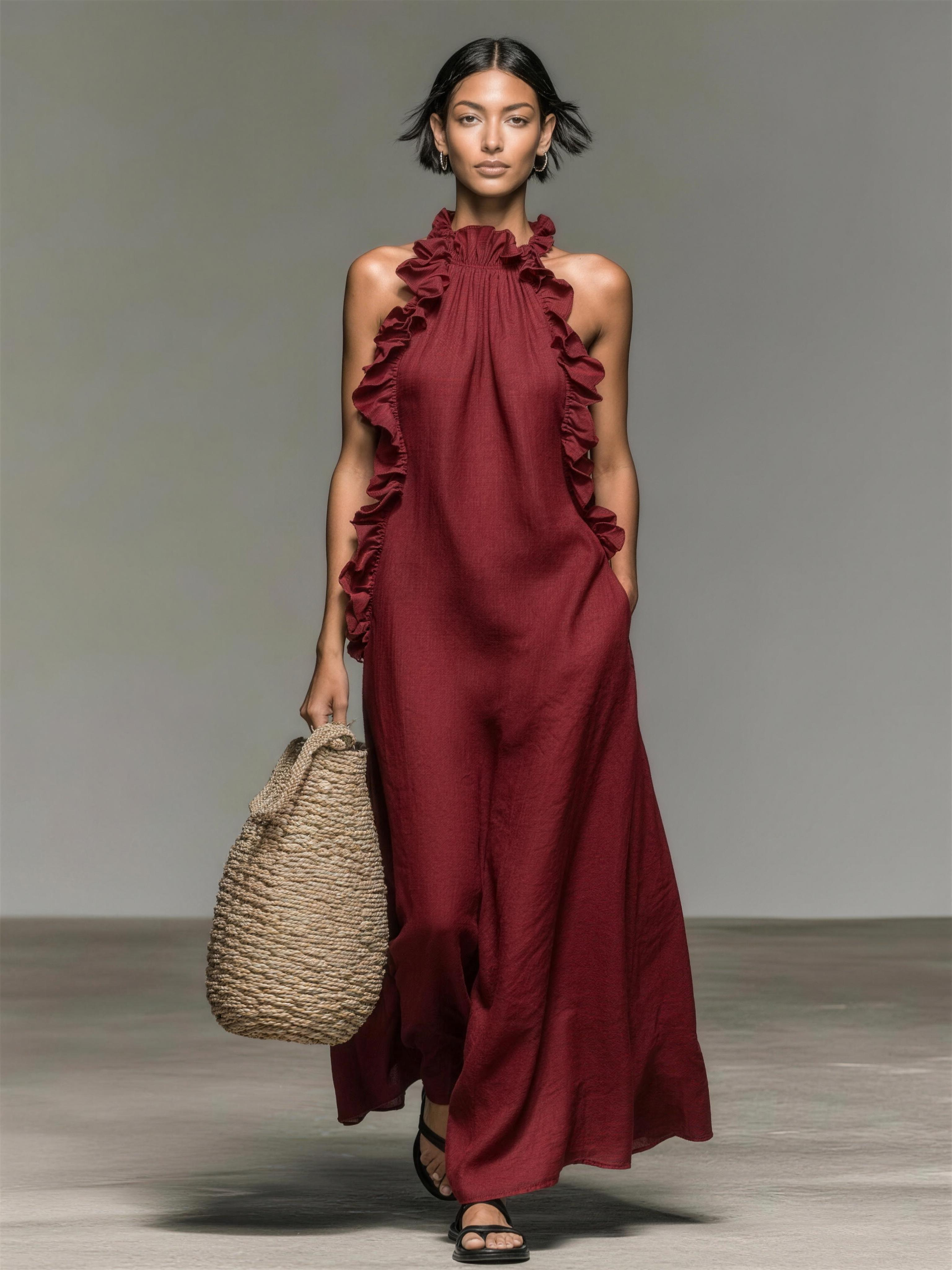 Elena | Vestido Maxi con Volantes - Rojo