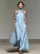 Elena | Vestido Maxi con Volantes - Azul claro