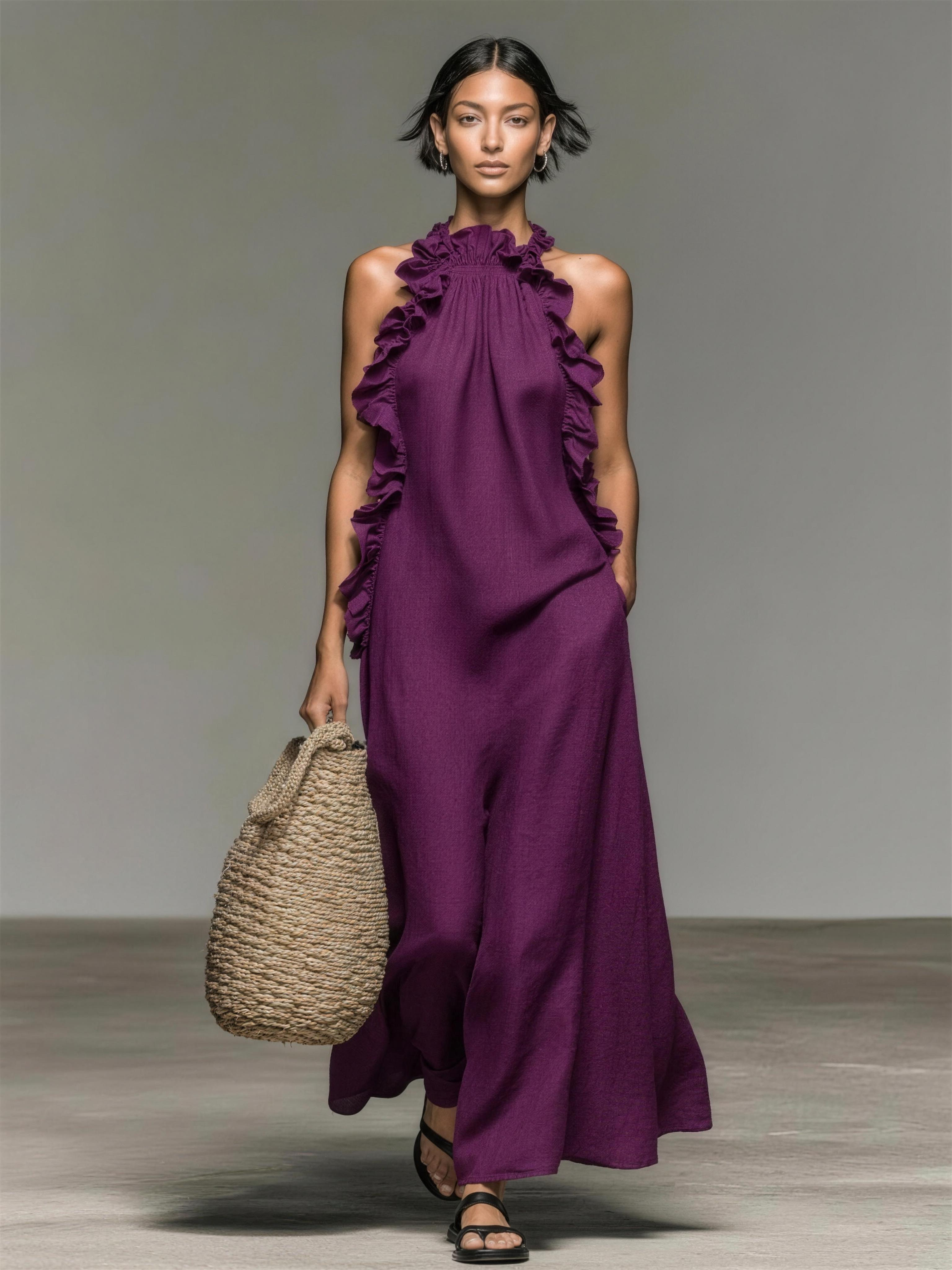 Elena | Vestido Maxi con Volantes - Morado
