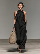 Elena | Vestido Maxi con Volantes - Negro