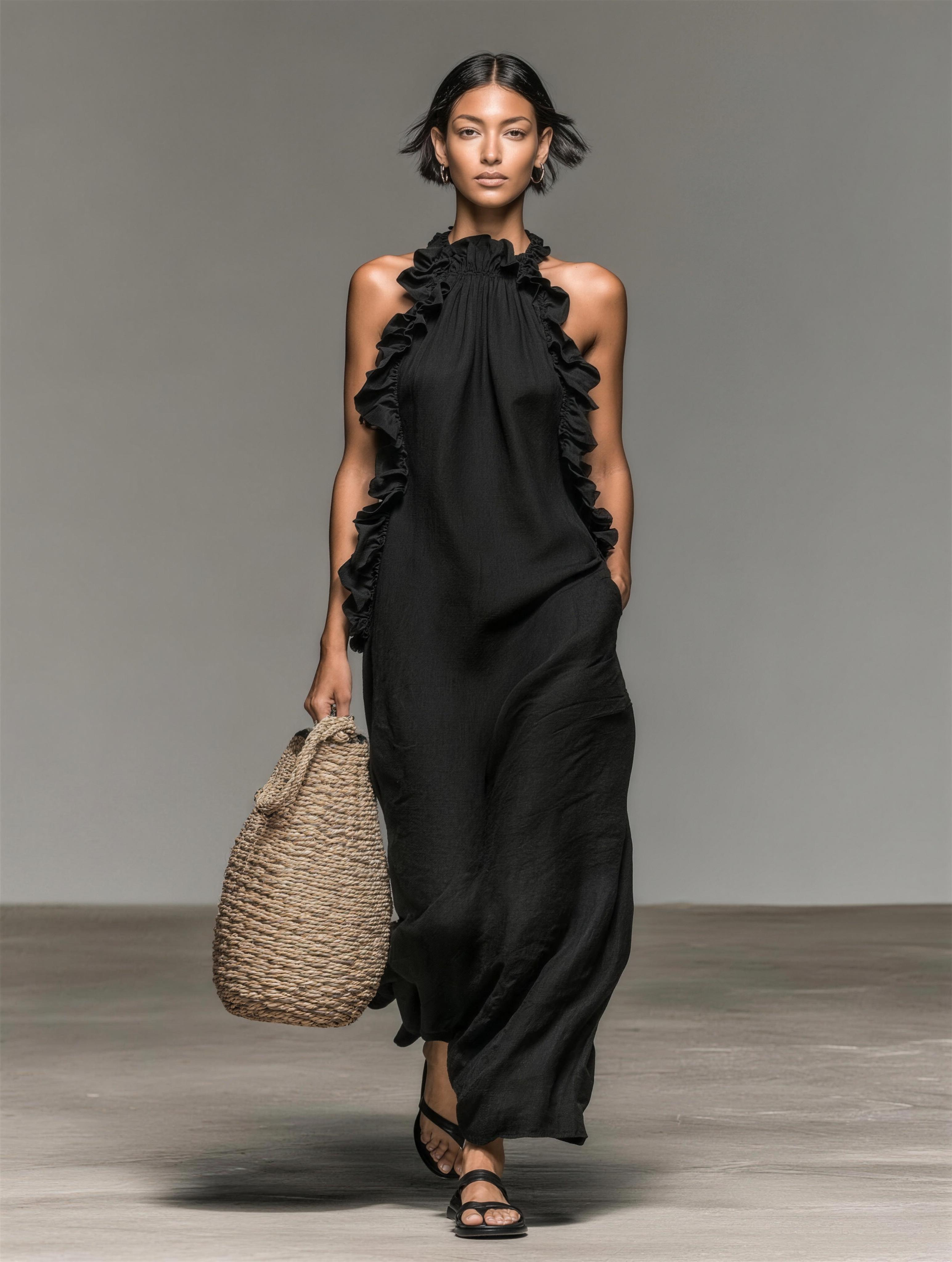 Elena | Vestido Maxi con Volantes - Negro